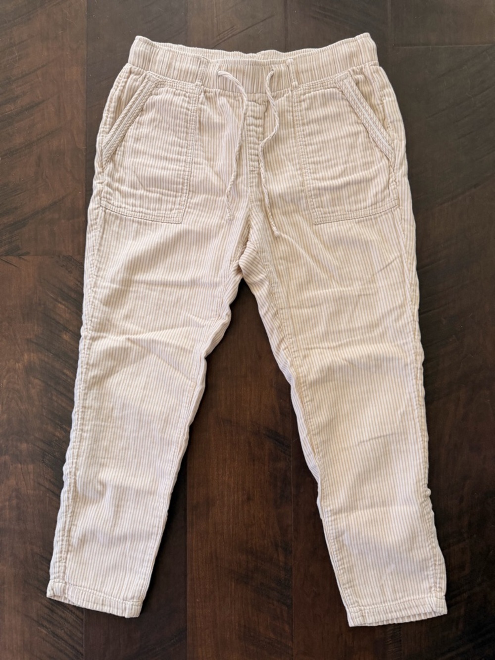 💛 Old Navy Beige Striped 100% Cotton Drawstring Ankle Pants (S)